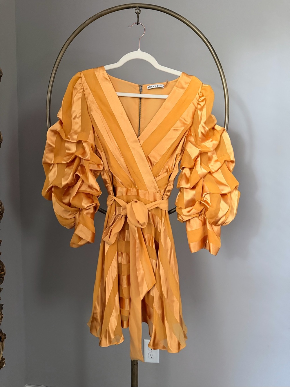 Alice + Olivia Sunset Orange Dress with Puff Sleeve Details